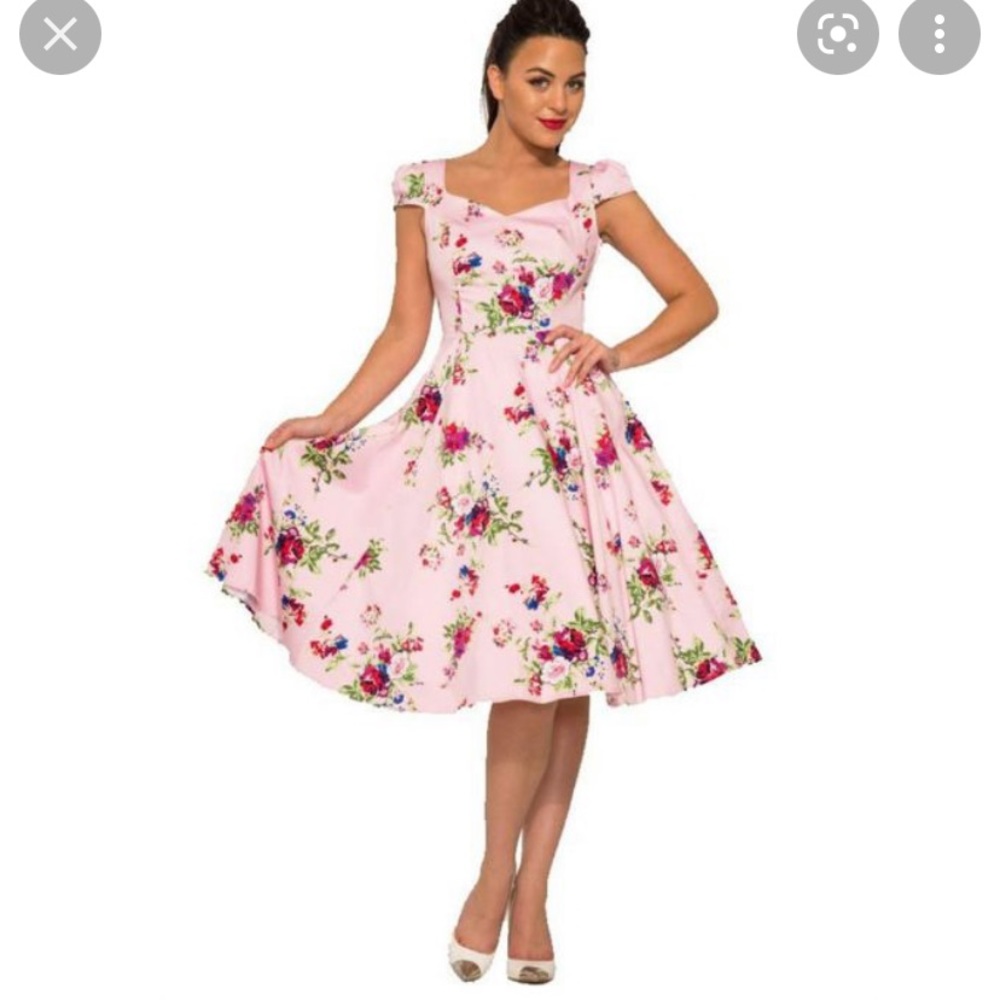 Vintage Repro 50s Floral Pink Sweetheart Dress 4 6
